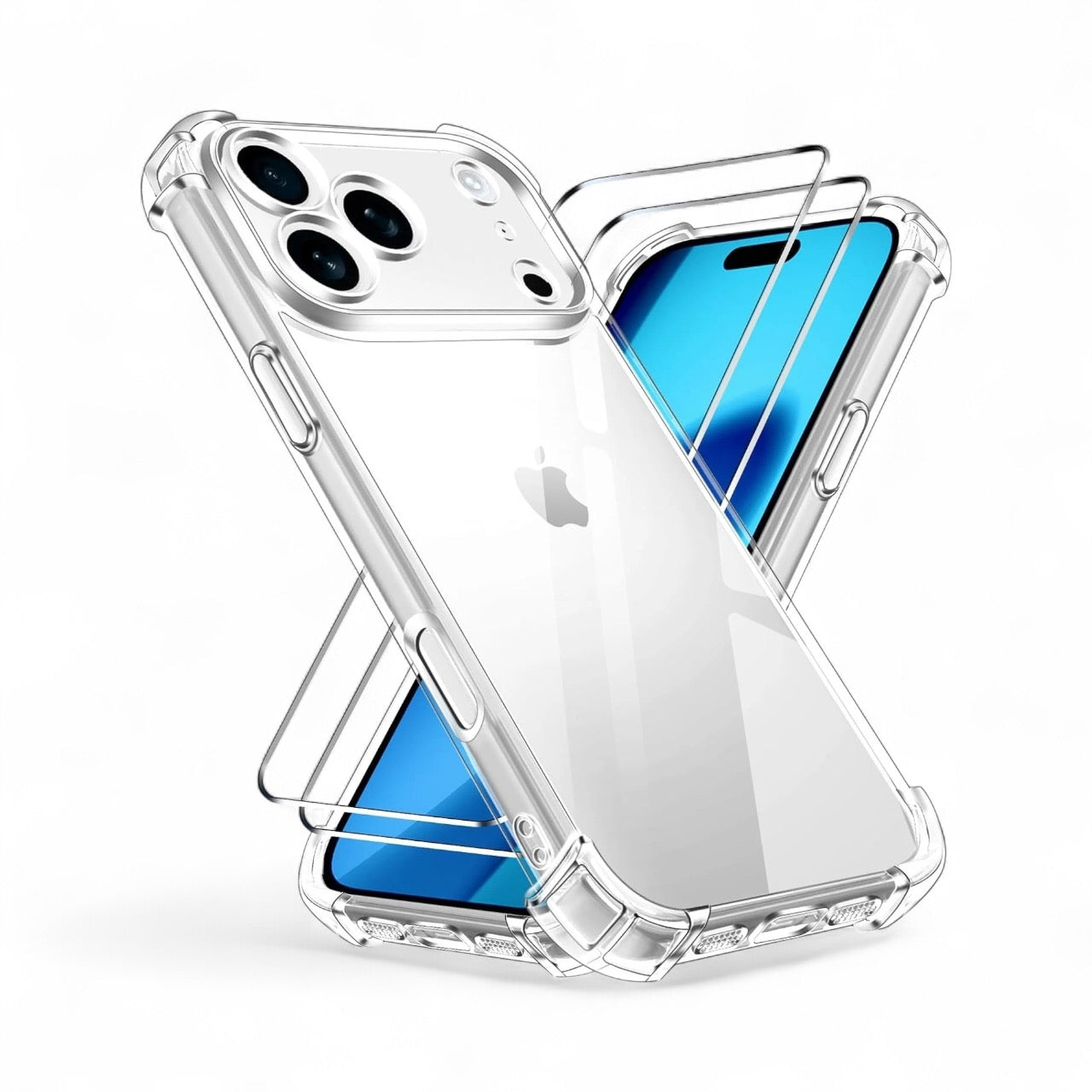 clear iphone 17 case with tempered glass bundle pack anti shock cover back